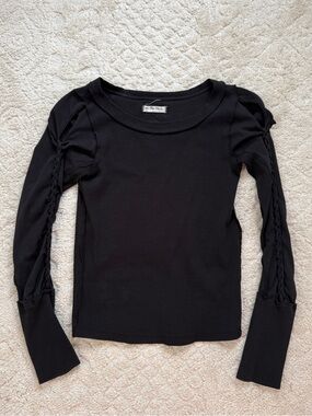 Free People Black Long Sleeve Braided Shirt, Small
